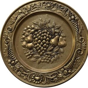 Vintage Brass Decorative Wall Plate with Fruit Motif